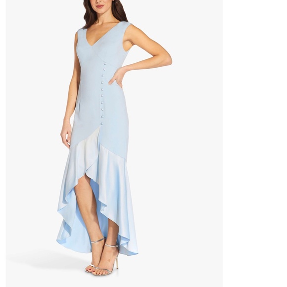 NEW Adrianna Papell SKYWAY BLUE Side BUTTON DETAIL V-Neck HIGH LOW Dress GOWN 16 - Picture 9 of 16